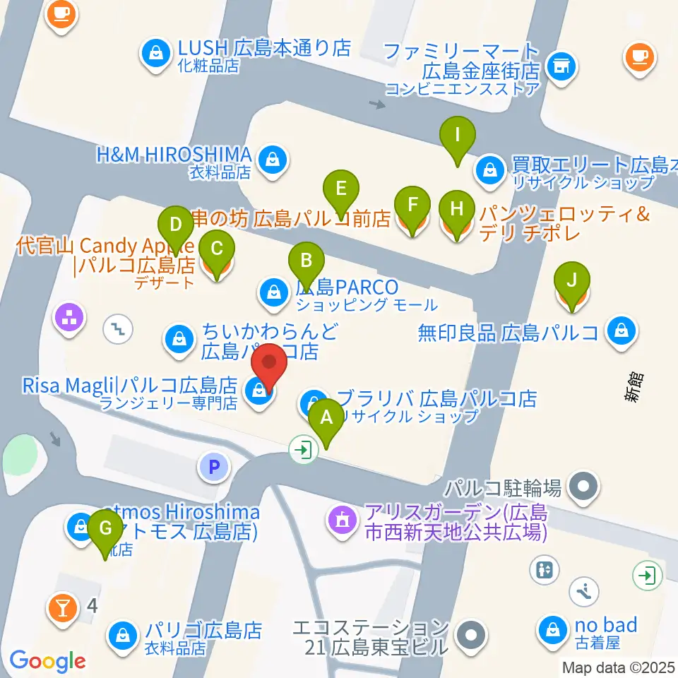 島村楽器 広島パルコ店  周辺のファミレス・ファーストフード一覧地図