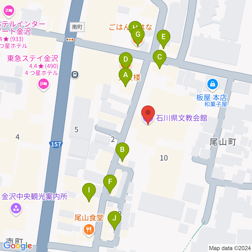 石川県文教会館周辺のファミレス・ファーストフード一覧地図