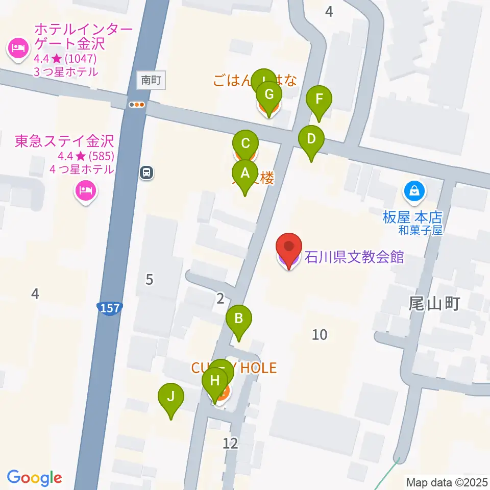 石川県文教会館周辺のファミレス・ファーストフード一覧地図