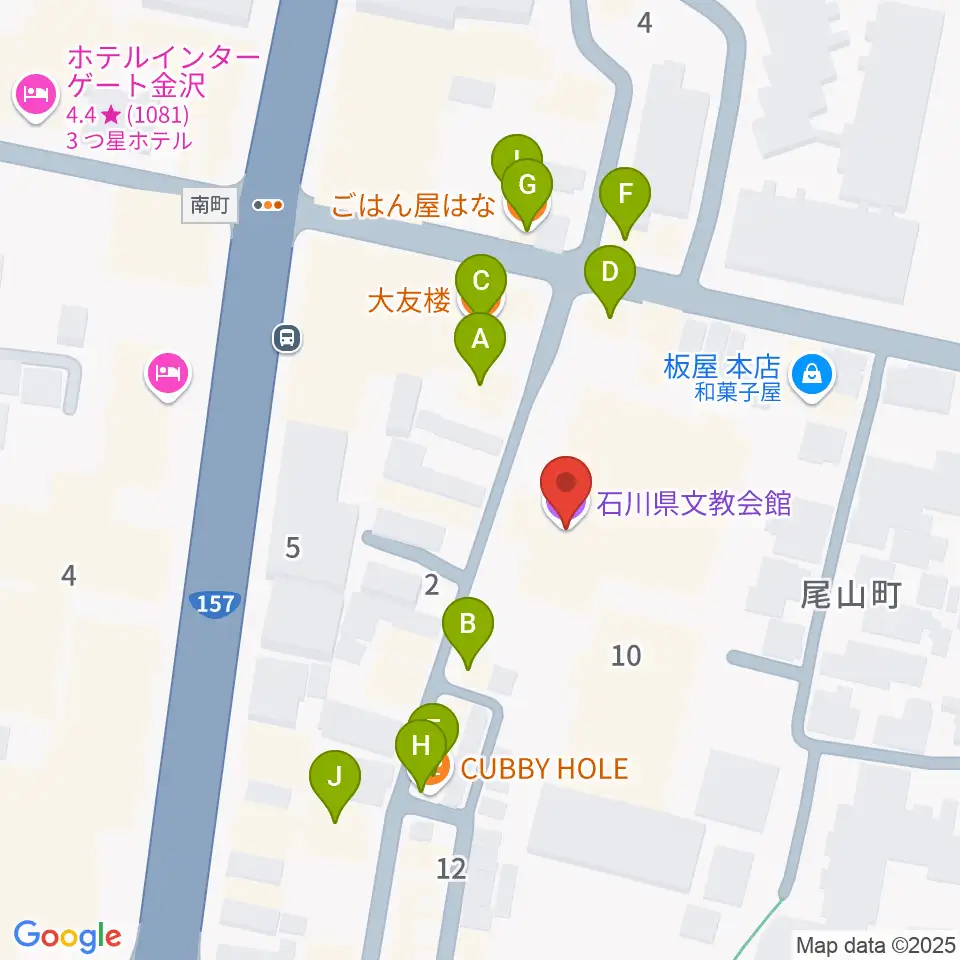 石川県文教会館周辺のファミレス・ファーストフード一覧地図