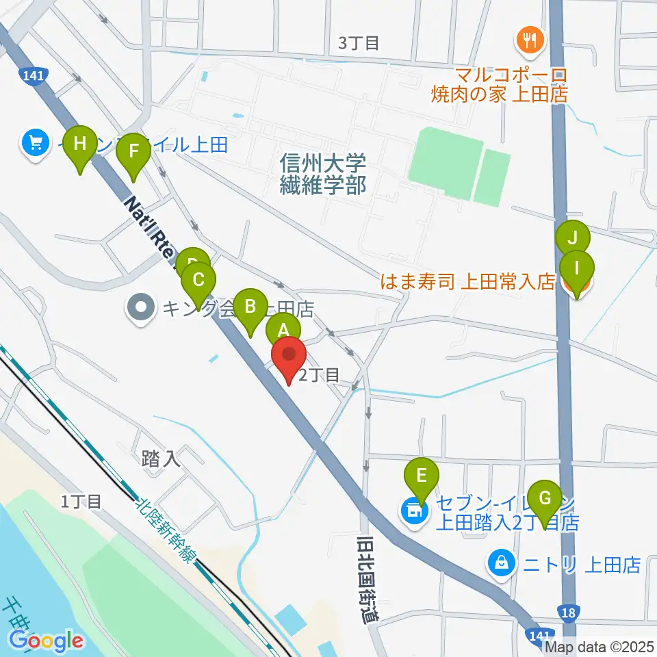 ヒオキ楽器 ユニスタイル上田センター周辺のファミレス・ファーストフード一覧地図