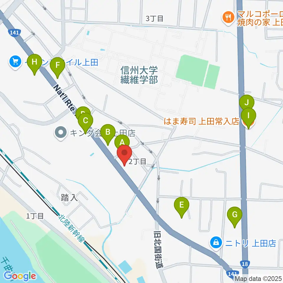 ヒオキ楽器 ユニスタイル上田センター周辺のファミレス・ファーストフード一覧地図