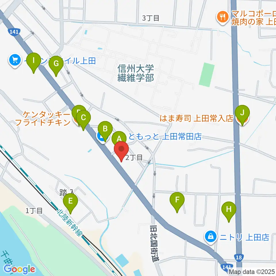 ヒオキ楽器 ユニスタイル上田センター周辺のファミレス・ファーストフード一覧地図
