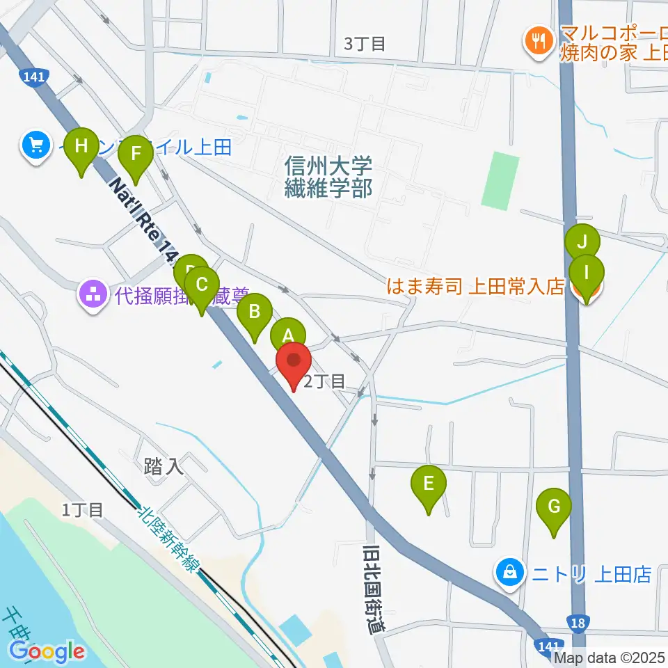 ヒオキ楽器 ユニスタイル上田センター周辺のファミレス・ファーストフード一覧地図