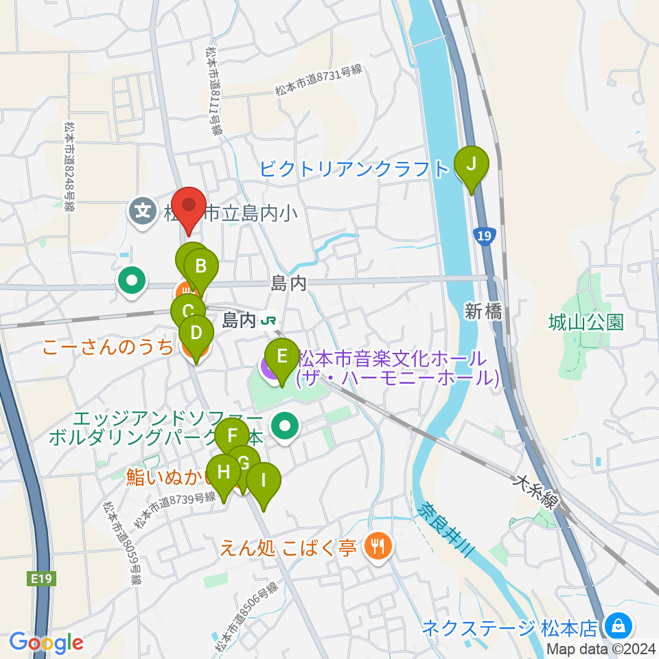 ミュージックプラザオグチ島内店周辺のファミレス・ファーストフード一覧地図