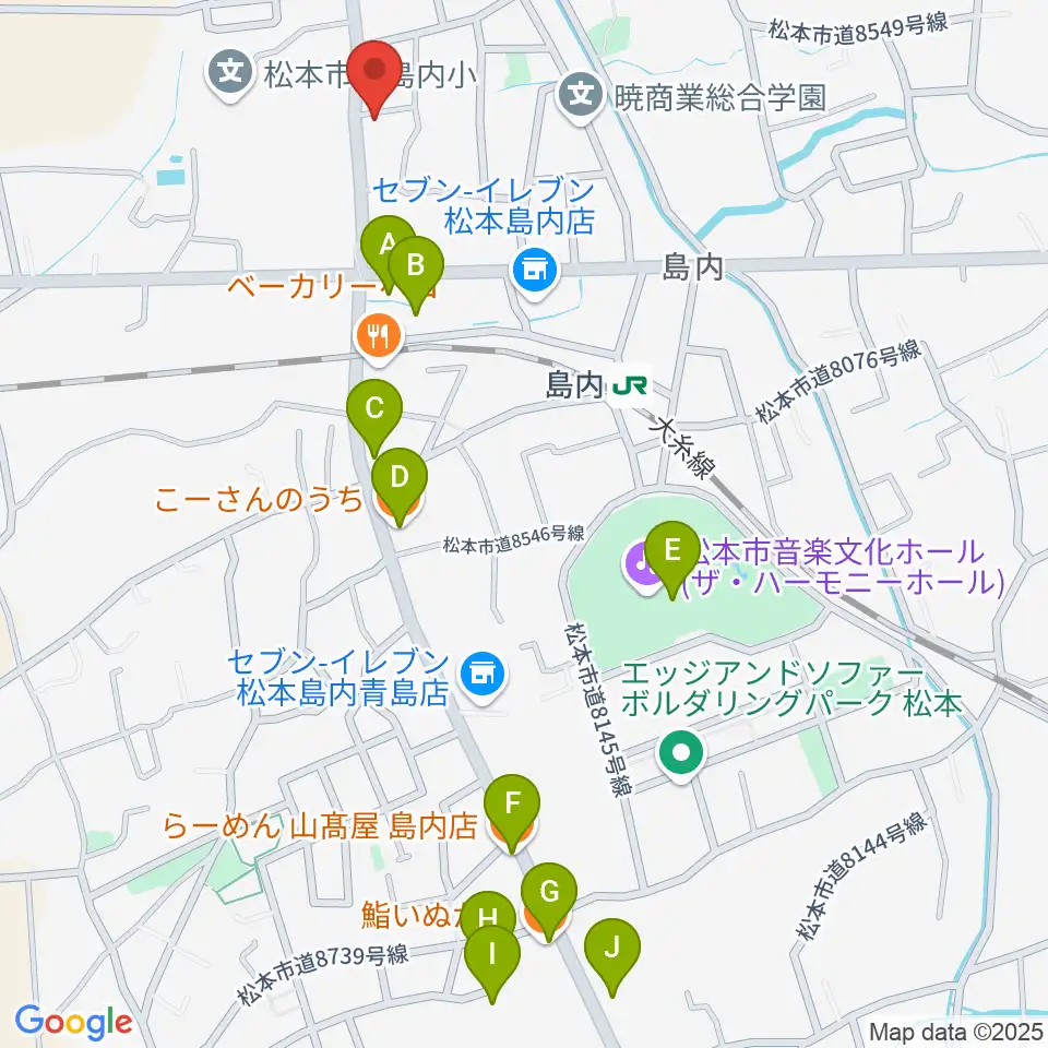 ミュージックプラザオグチ島内店周辺のファミレス・ファーストフード一覧地図