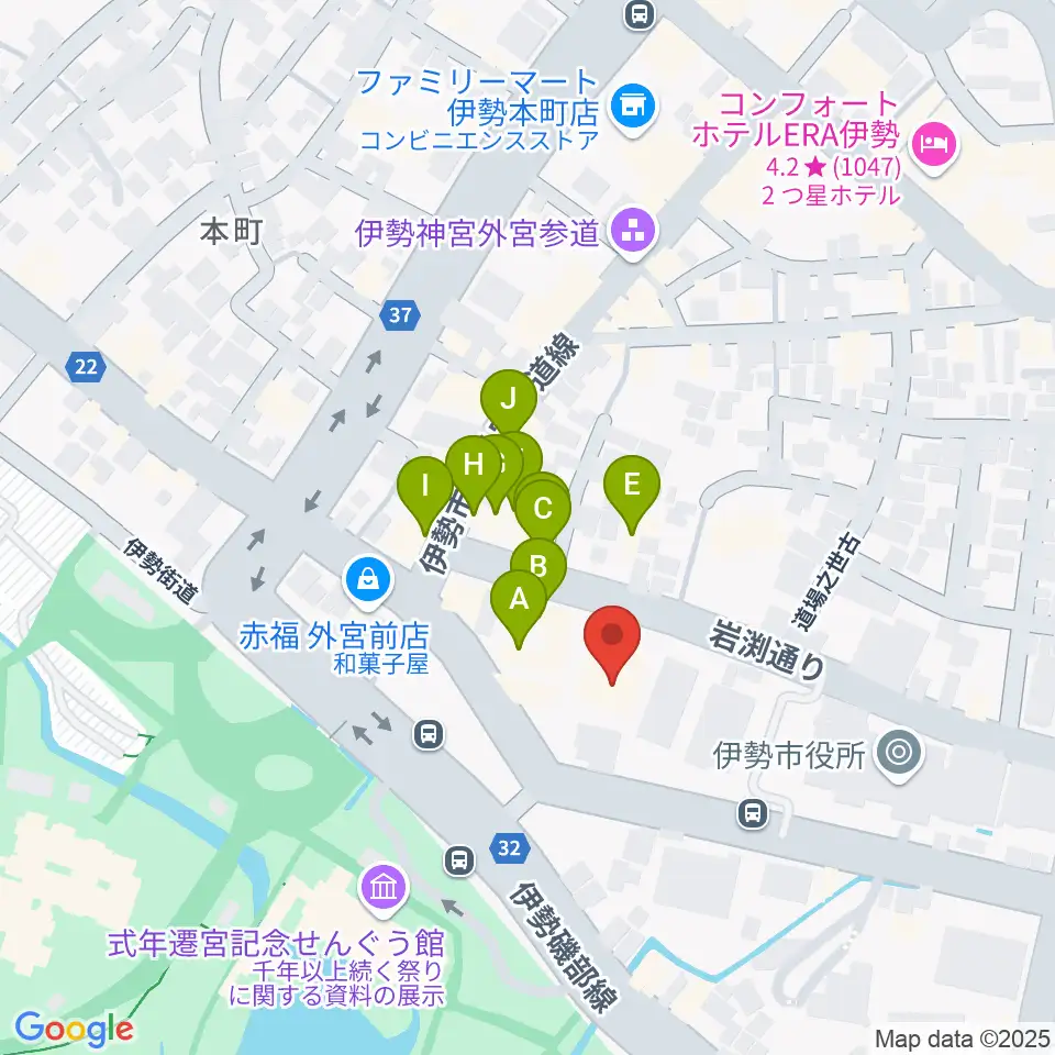 いせシティプラザ周辺のファミレス・ファーストフード一覧地図