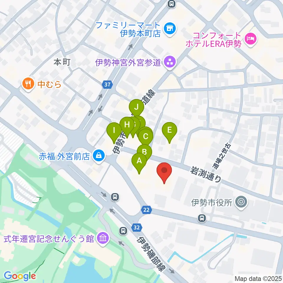 いせシティプラザ周辺のファミレス・ファーストフード一覧地図