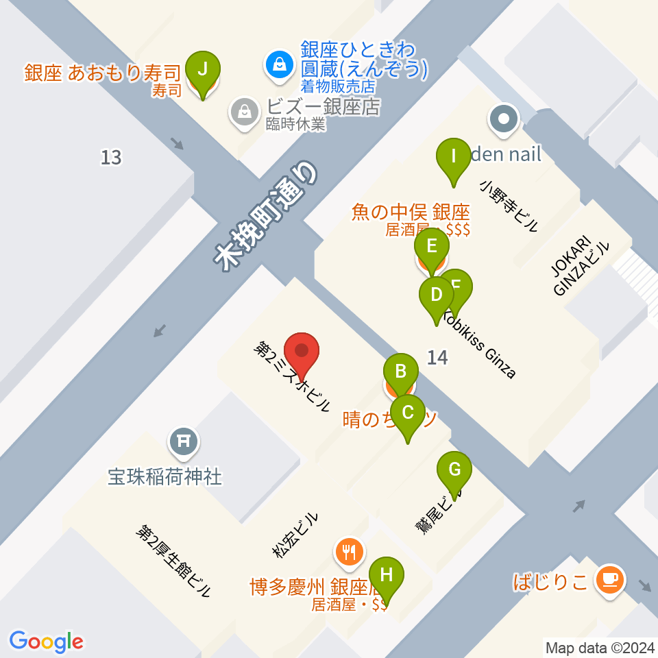 銀座ミスターオールディーズ周辺のファミレス・ファーストフード一覧地図