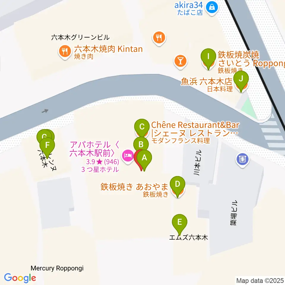 六本木ノチェーロ周辺のファミレス・ファーストフード一覧地図