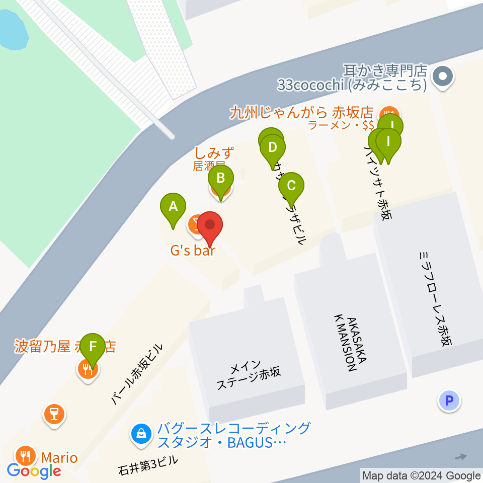 赤坂G's bar周辺のファミレス・ファーストフード一覧地図