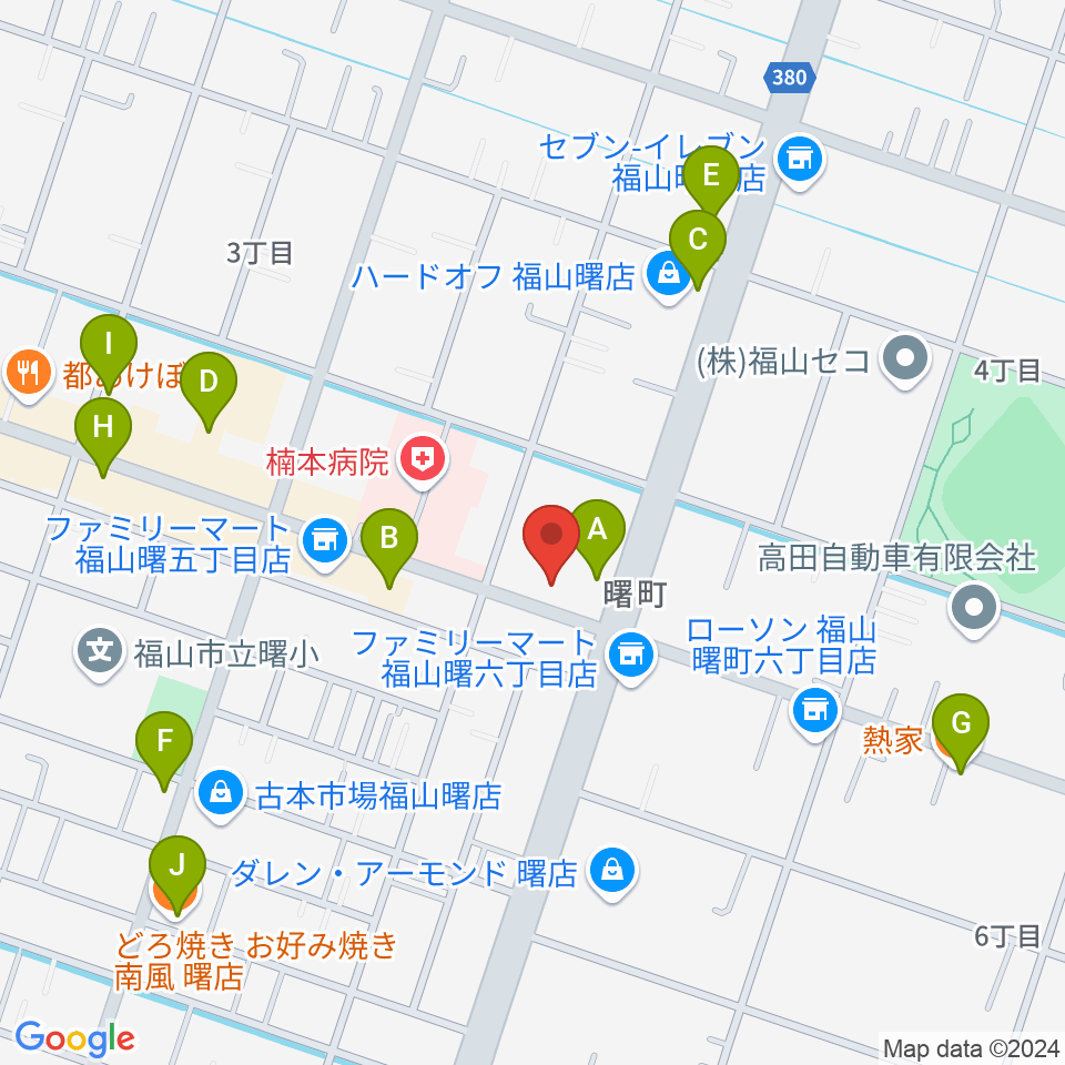 音楽館ピアノプラザ福山店周辺のファミレス・ファーストフード一覧地図