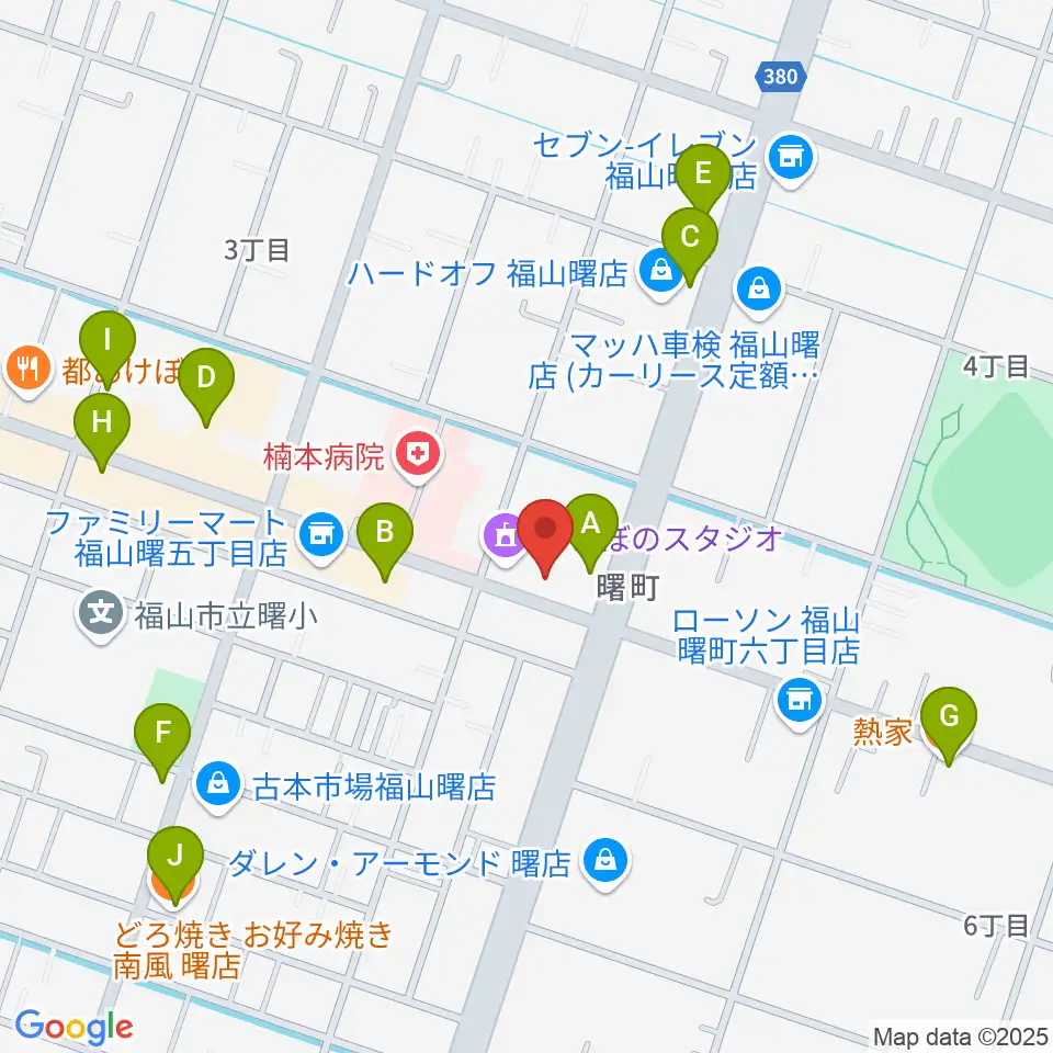 音楽館ピアノプラザ福山店周辺のファミレス・ファーストフード一覧地図