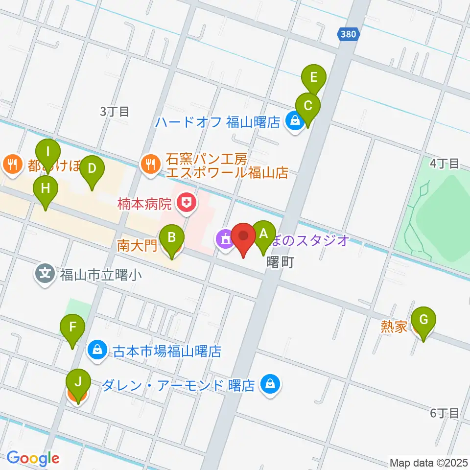 音楽館ピアノプラザ福山店周辺のファミレス・ファーストフード一覧地図