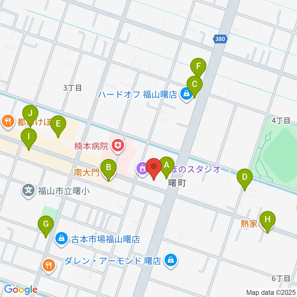 音楽館ピアノプラザ福山店周辺のファミレス・ファーストフード一覧地図