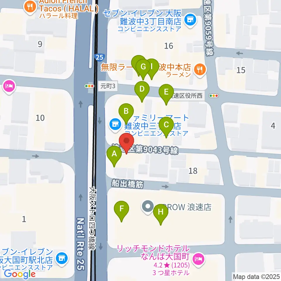 OMCグランドピアノスタジオ周辺のファミレス・ファーストフード一覧地図