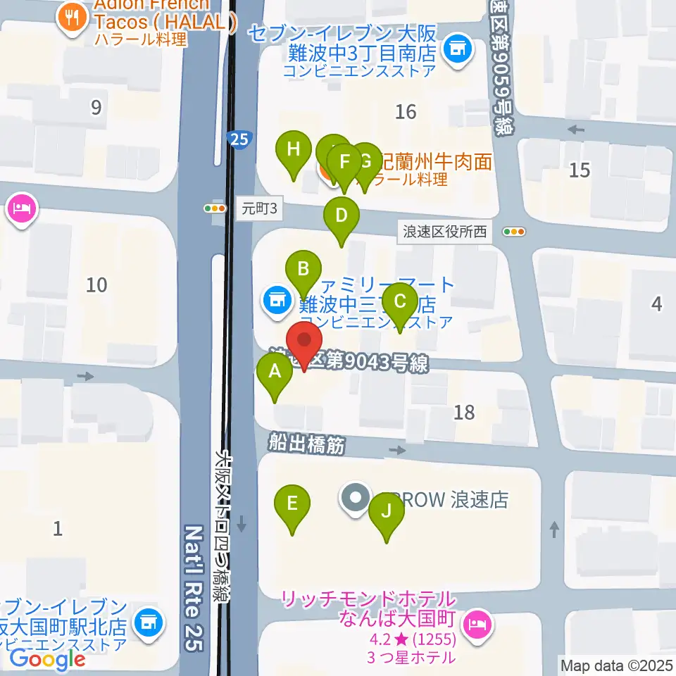 OMCグランドピアノスタジオ周辺のファミレス・ファーストフード一覧地図
