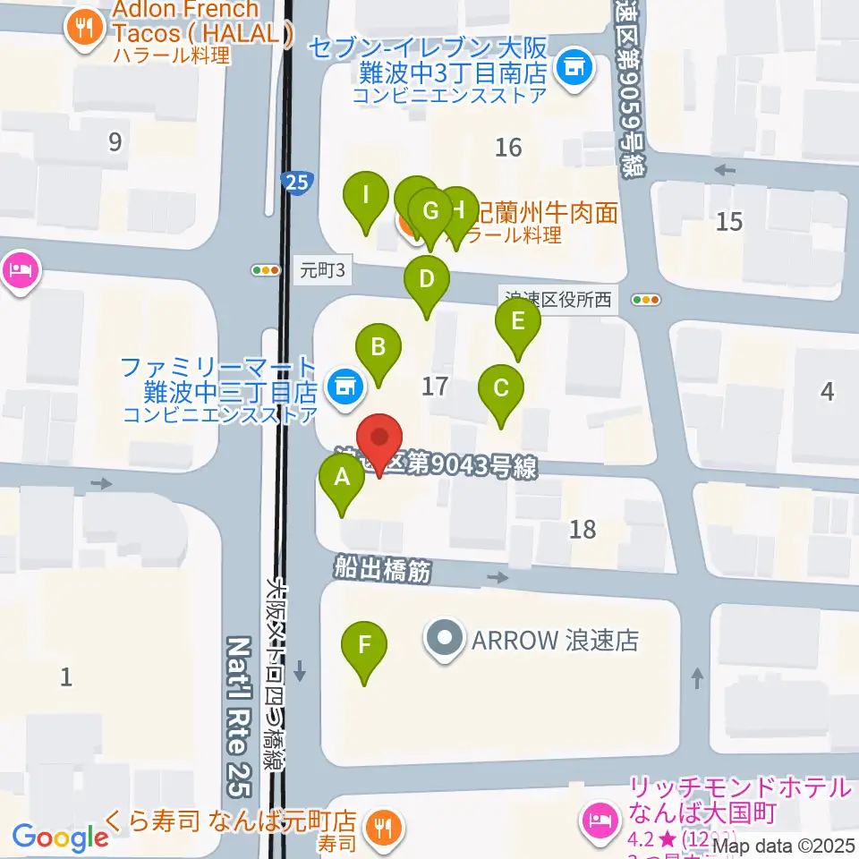 OMCグランドピアノスタジオ周辺のファミレス・ファーストフード一覧地図