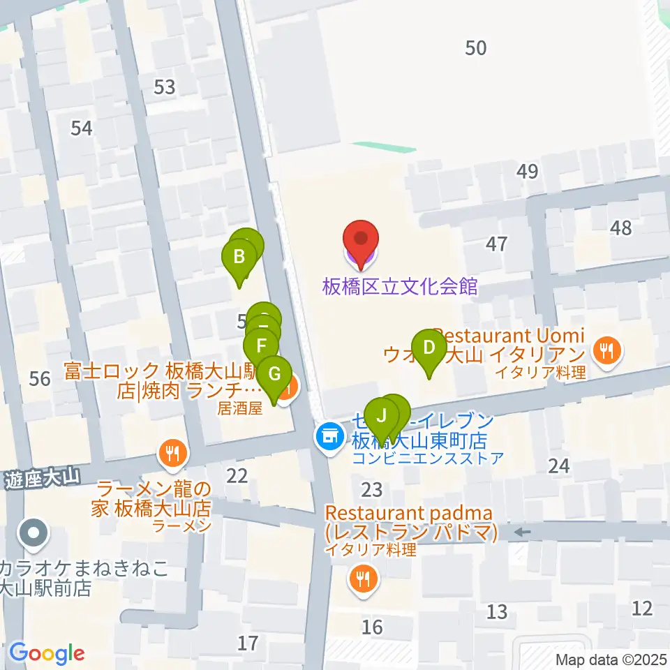 板橋区立文化会館周辺のファミレス・ファーストフード一覧地図