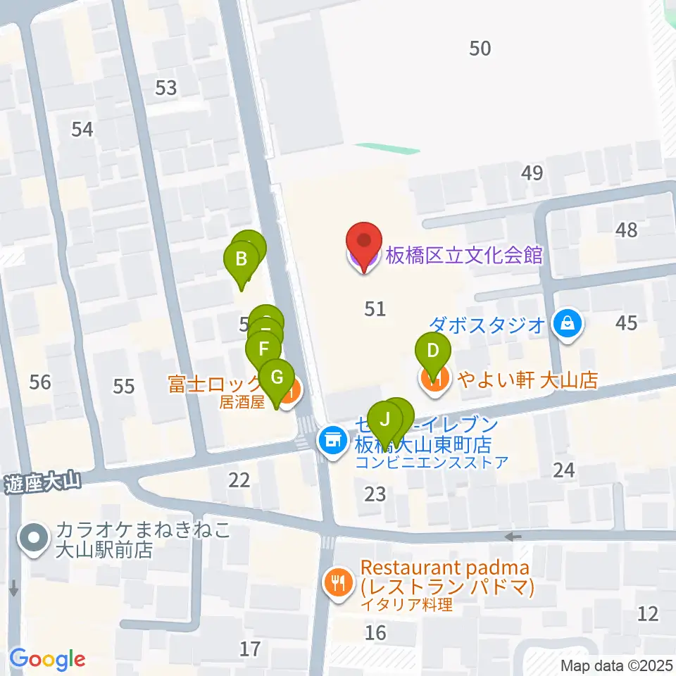 板橋区立文化会館周辺のファミレス・ファーストフード一覧地図