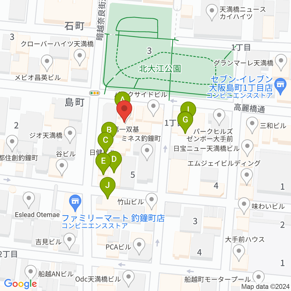 青山ハープ大阪ショールーム周辺のファミレス・ファーストフード一覧地図