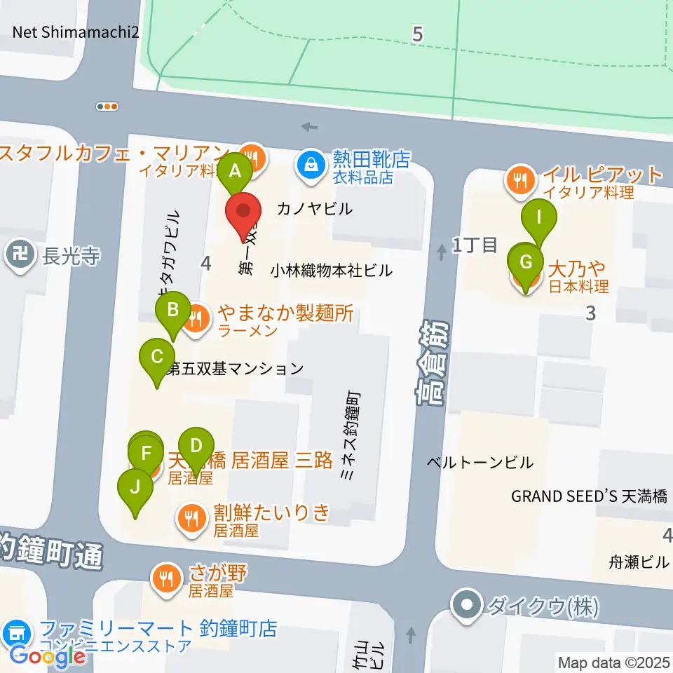 青山ハープ大阪ショールーム周辺のファミレス・ファーストフード一覧地図