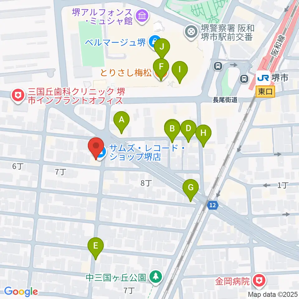 堺レッドハウス周辺のファミレス・ファーストフード一覧地図