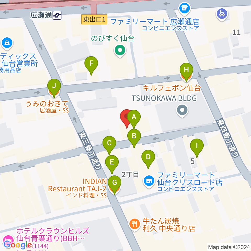 仙台enn 2nd・enn 3rd周辺のファミレス・ファーストフード一覧地図