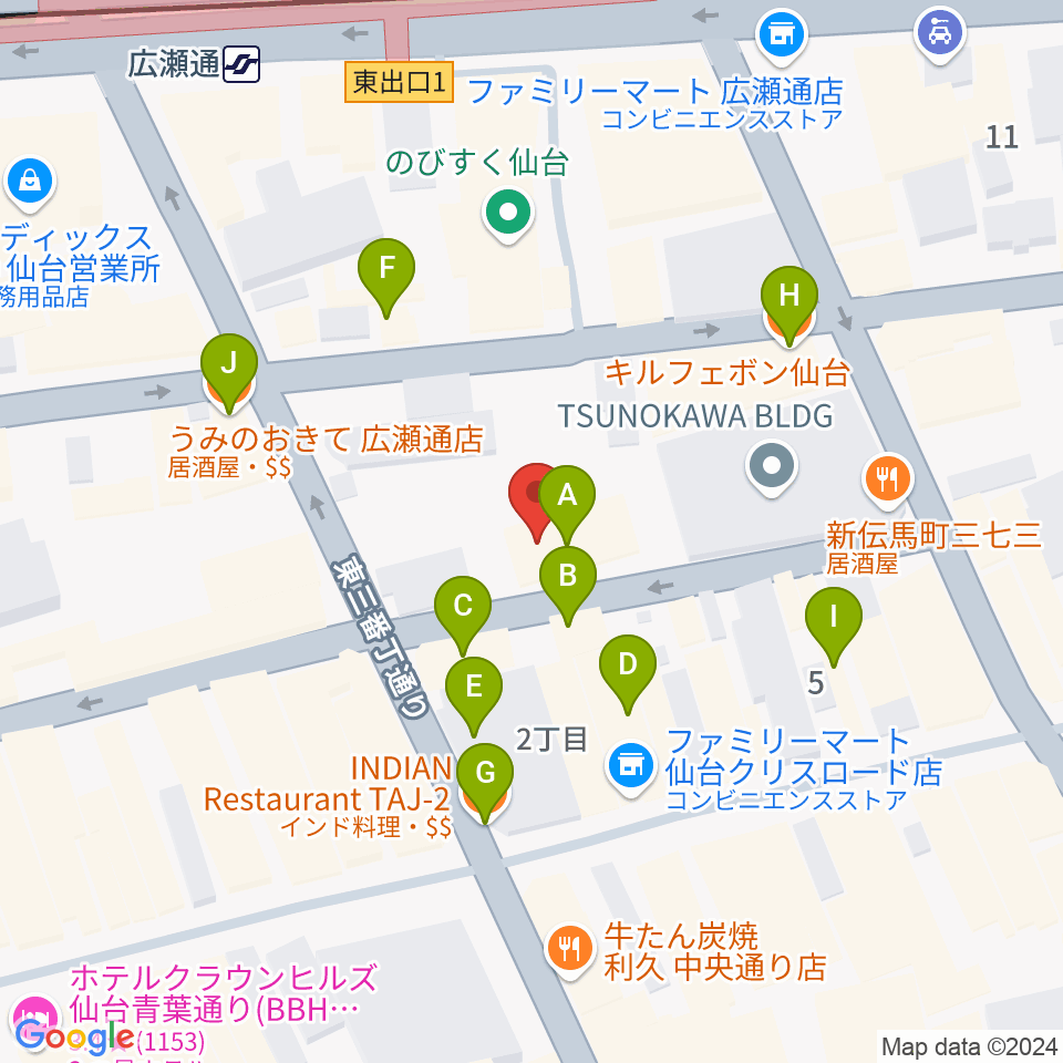 仙台enn 2nd・enn 3rd周辺のファミレス・ファーストフード一覧地図