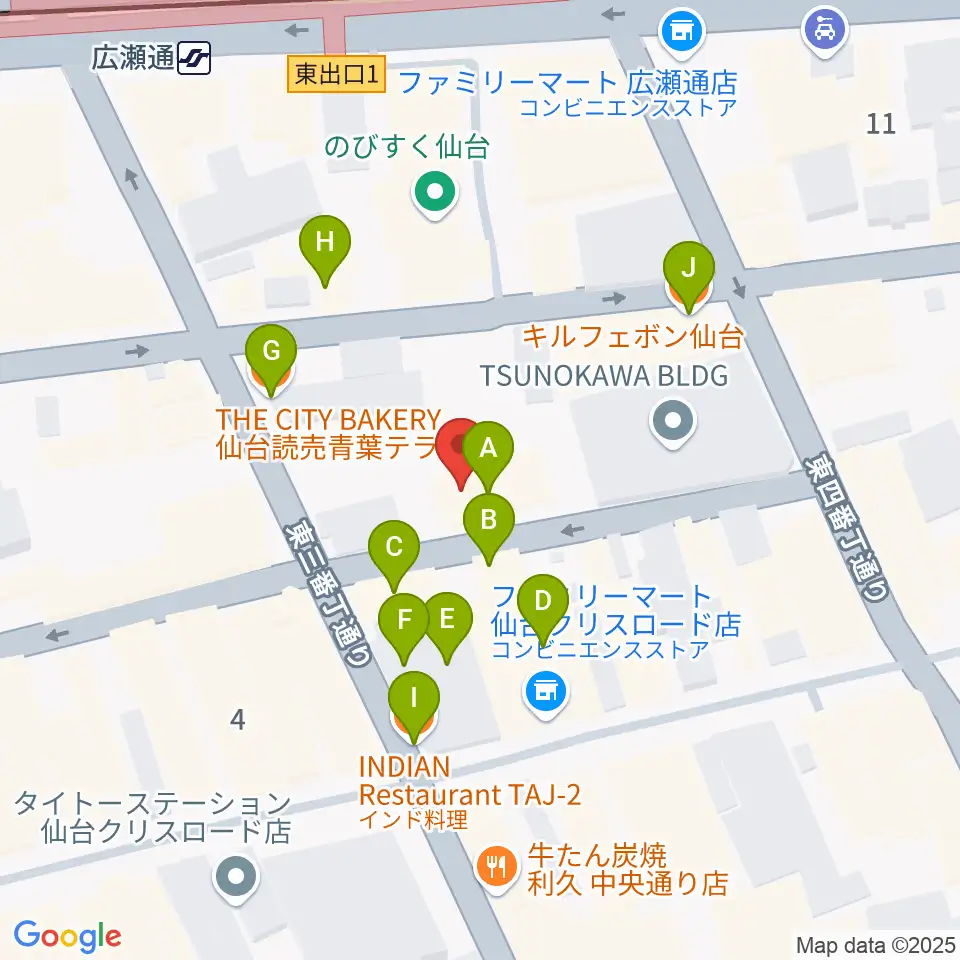 仙台enn 2nd・enn 3rd周辺のファミレス・ファーストフード一覧地図