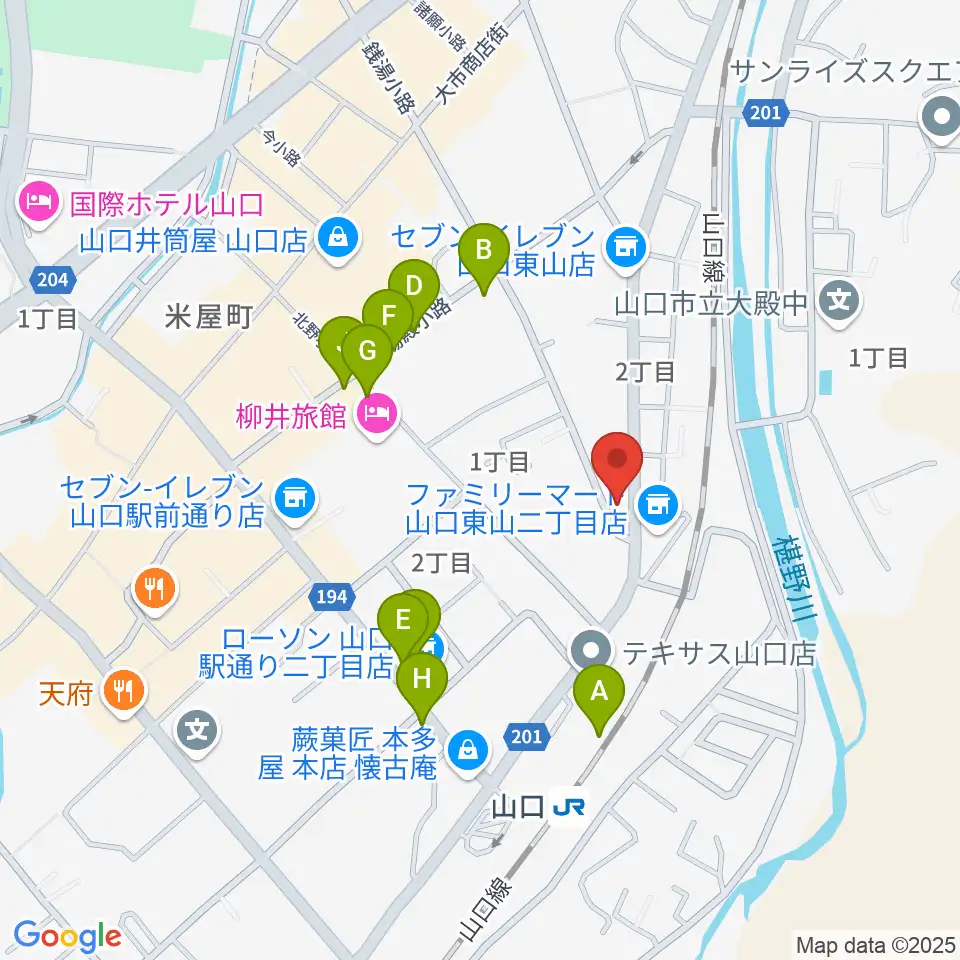 POPS-K 山口店周辺のファミレス・ファーストフード一覧地図