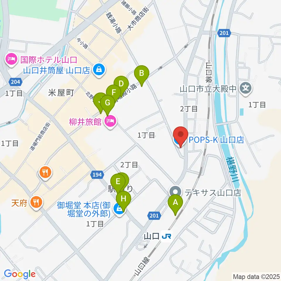 POPS-K 山口店周辺のファミレス・ファーストフード一覧地図