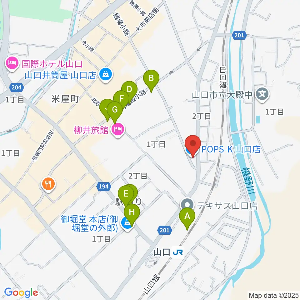 POPS-K 山口店周辺のファミレス・ファーストフード一覧地図