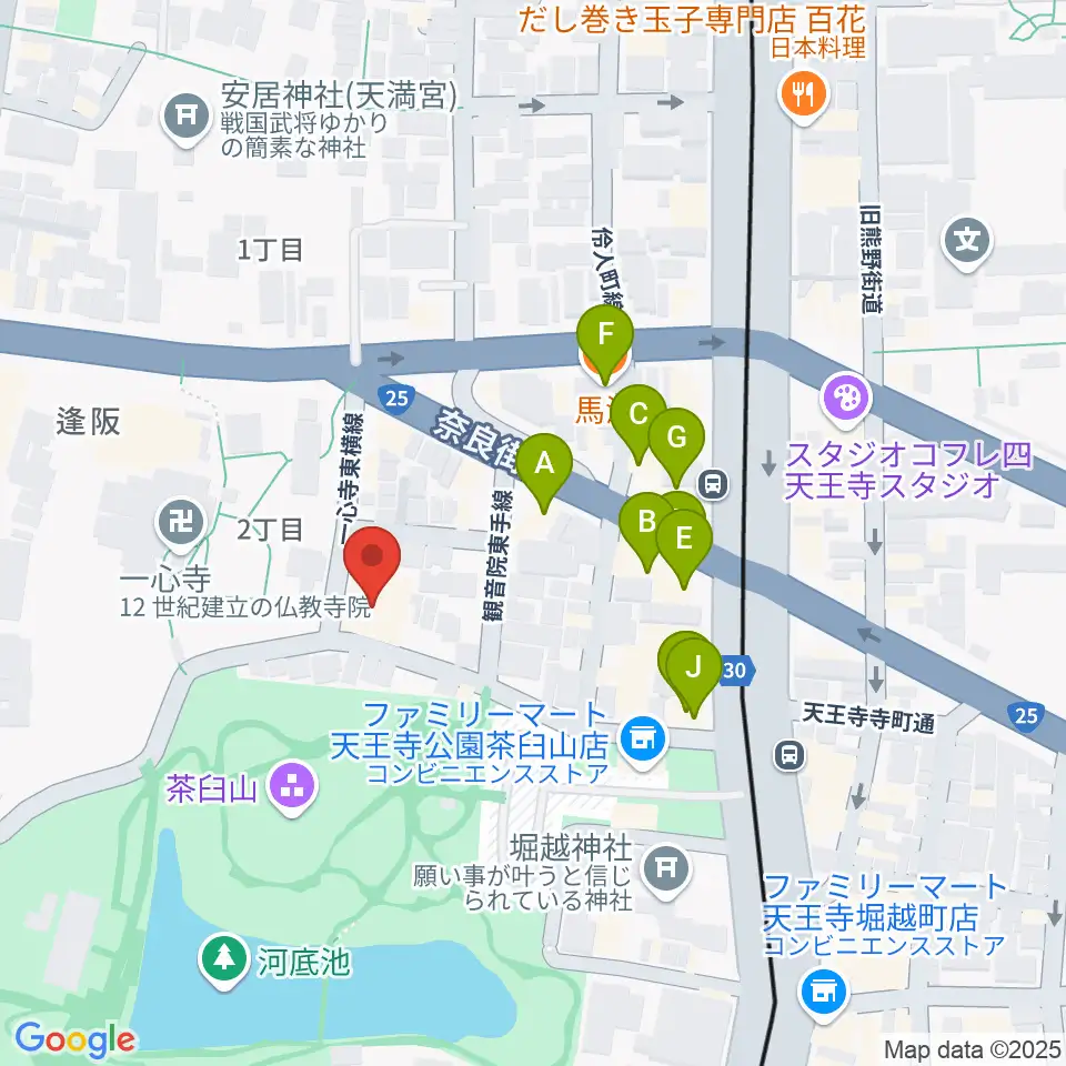 一心寺シアター倶楽周辺のファミレス・ファーストフード一覧地図