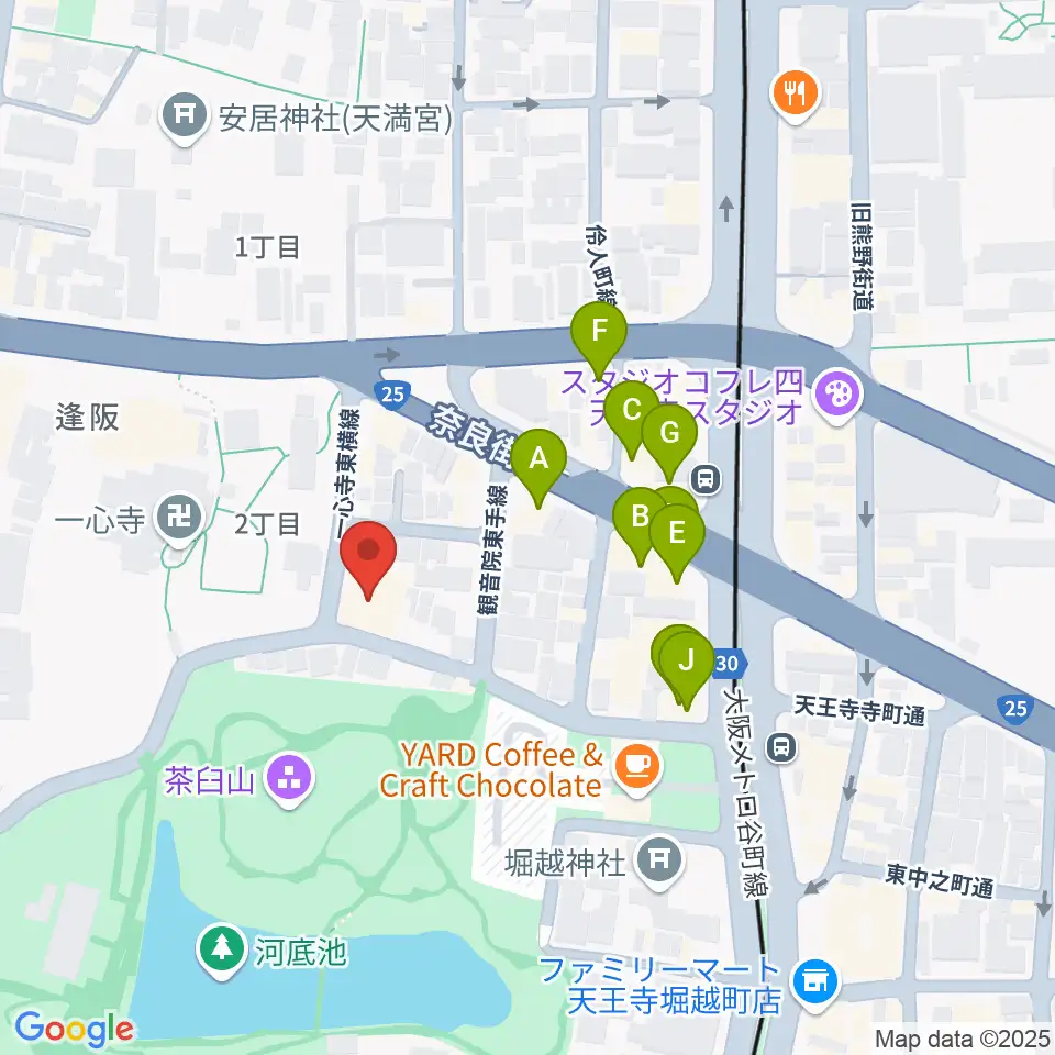 一心寺シアター倶楽周辺のファミレス・ファーストフード一覧地図