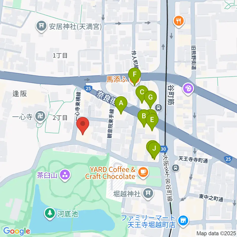 一心寺シアター倶楽周辺のファミレス・ファーストフード一覧地図