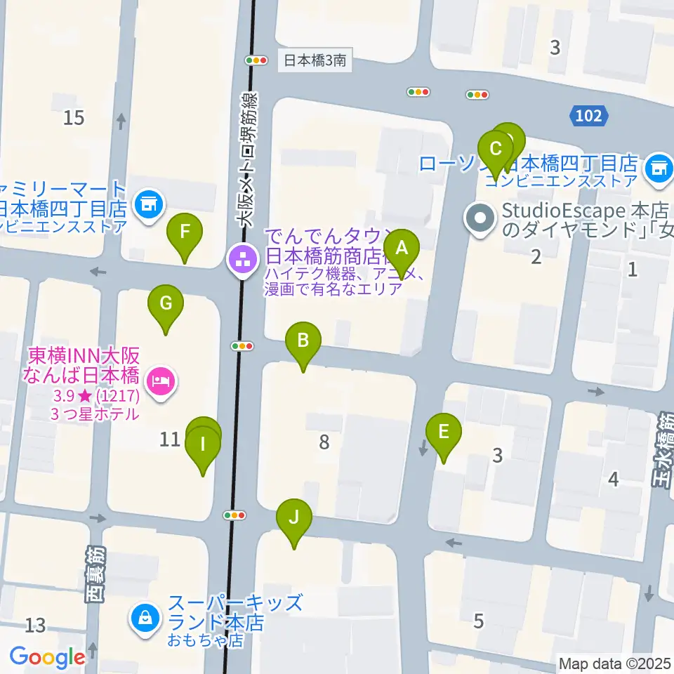 インディペンデントシアター2nd周辺のファミレス・ファーストフード一覧地図