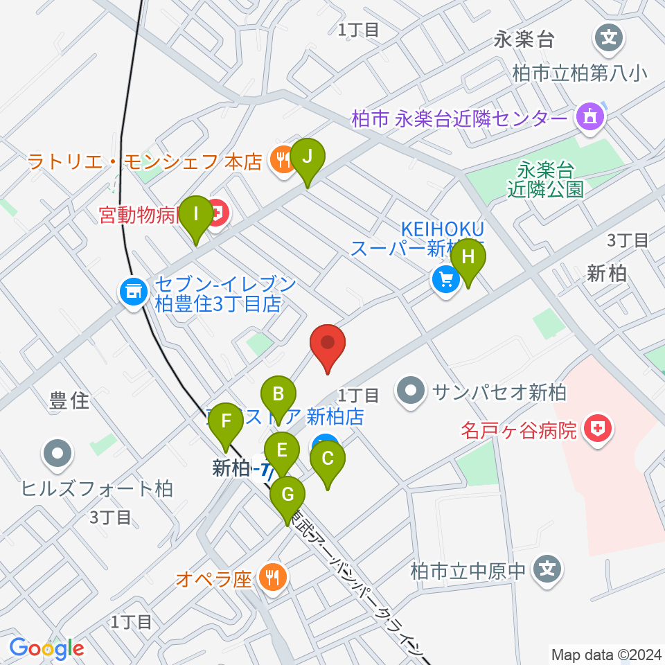 新柏パタータ周辺のファミレス・ファーストフード一覧地図