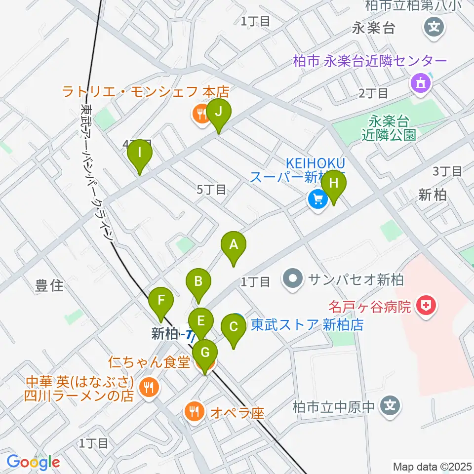 新柏パタータ周辺のファミレス・ファーストフード一覧地図