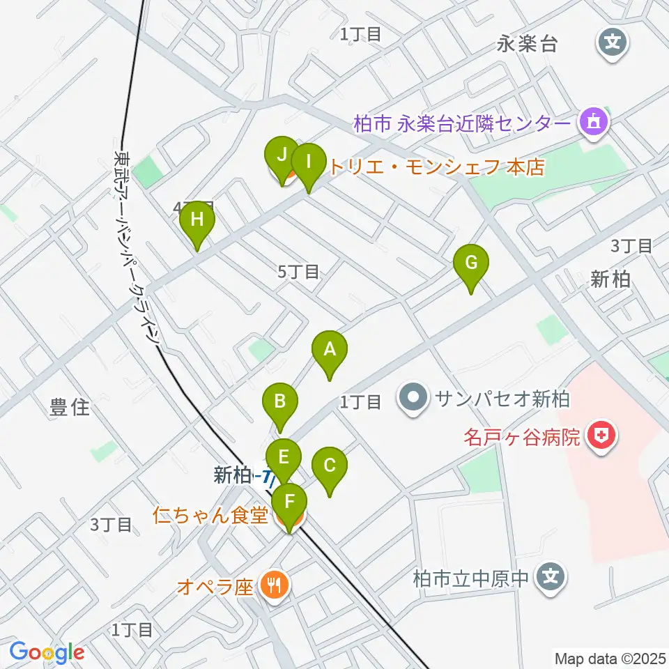 新柏パタータ周辺のファミレス・ファーストフード一覧地図