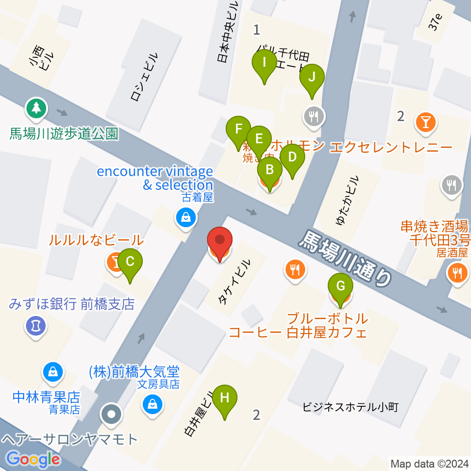 前橋ダウンビート周辺のファミレス・ファーストフード一覧地図