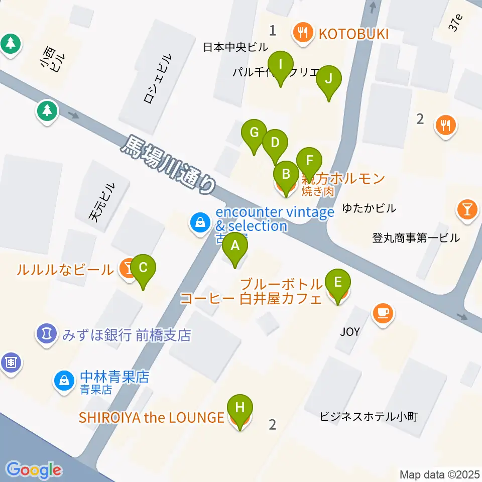 前橋ダウンビート周辺のファミレス・ファーストフード一覧地図
