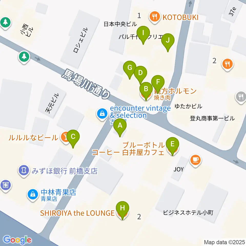 前橋ダウンビート周辺のファミレス・ファーストフード一覧地図