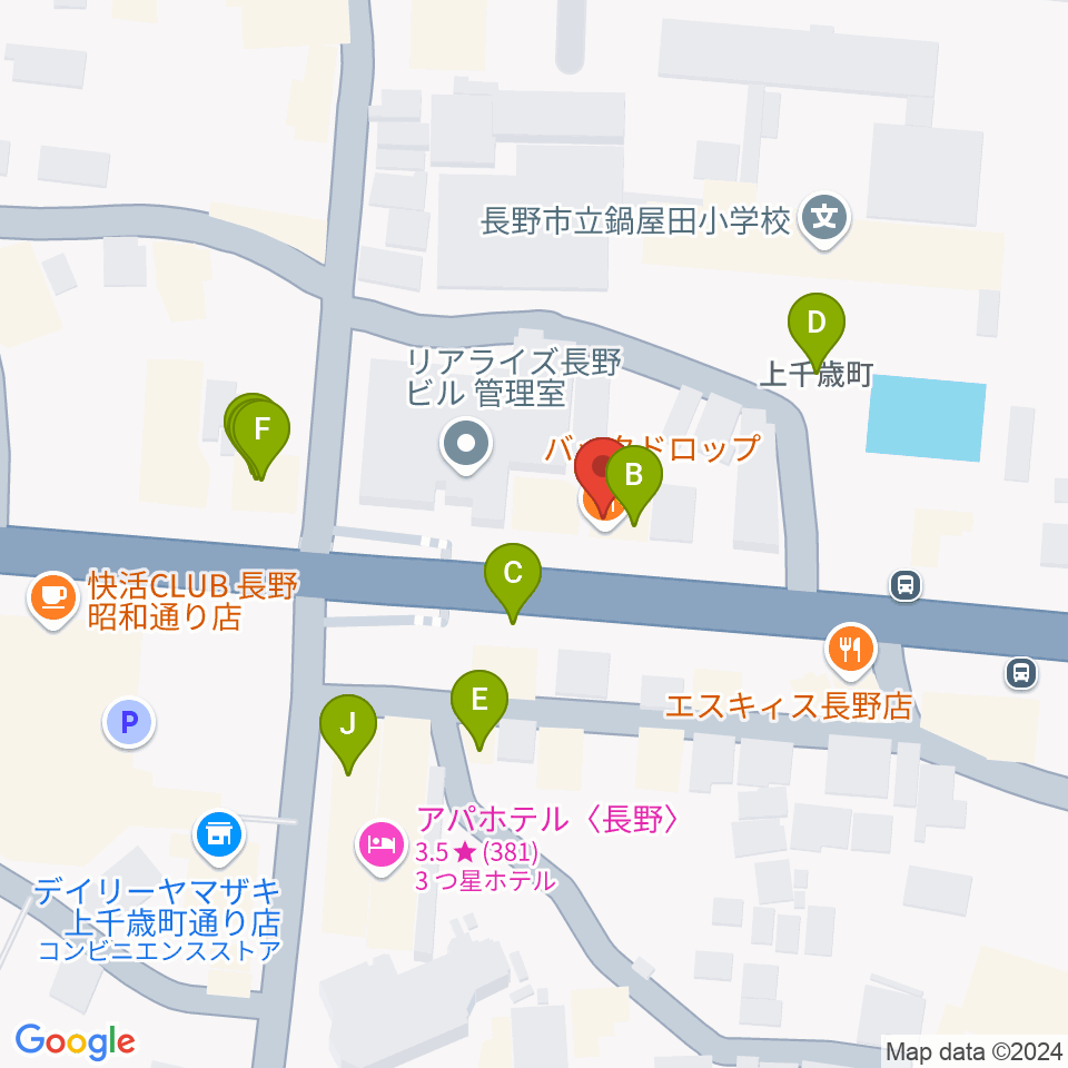 バックドロップ周辺のファミレス・ファーストフード一覧地図