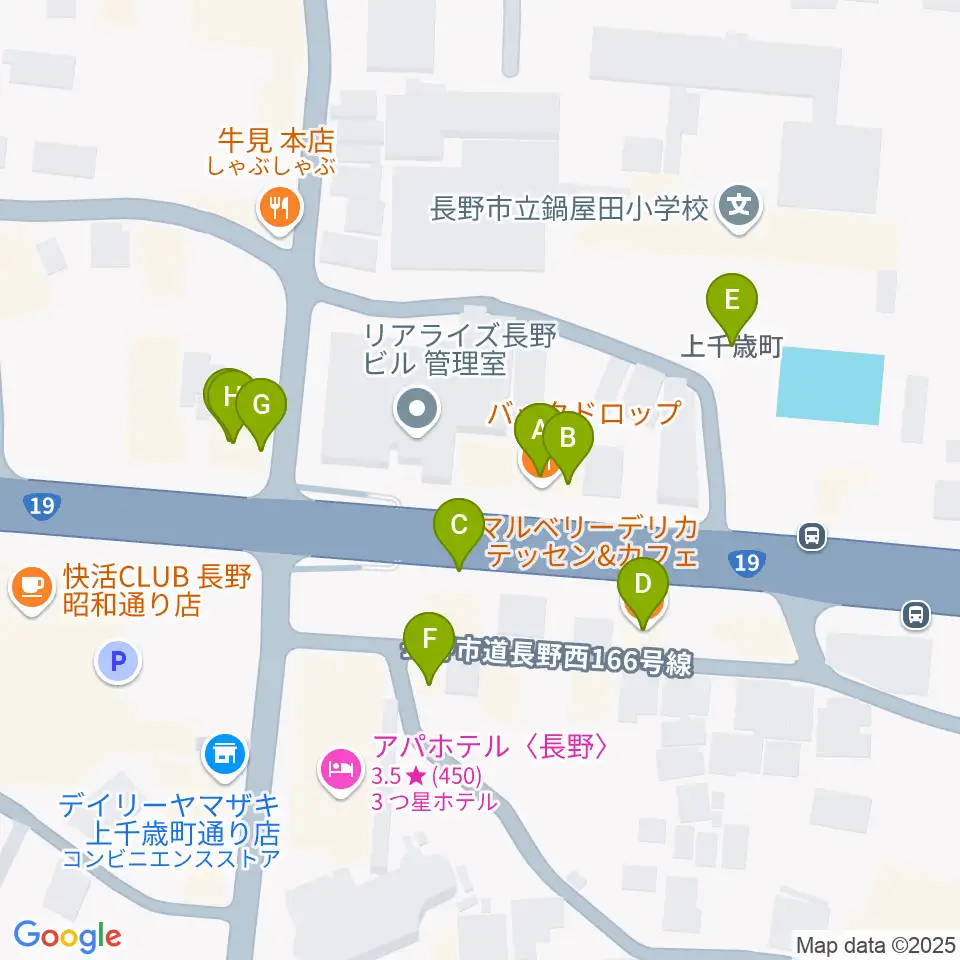バックドロップ周辺のファミレス・ファーストフード一覧地図