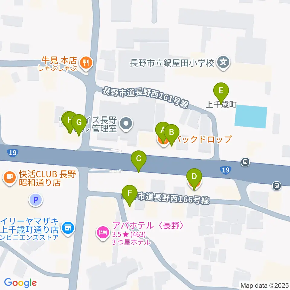 バックドロップ周辺のファミレス・ファーストフード一覧地図