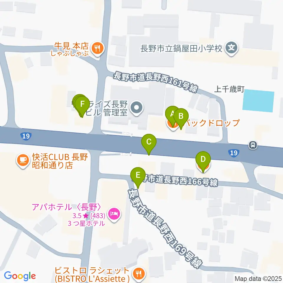 バックドロップ周辺のファミレス・ファーストフード一覧地図