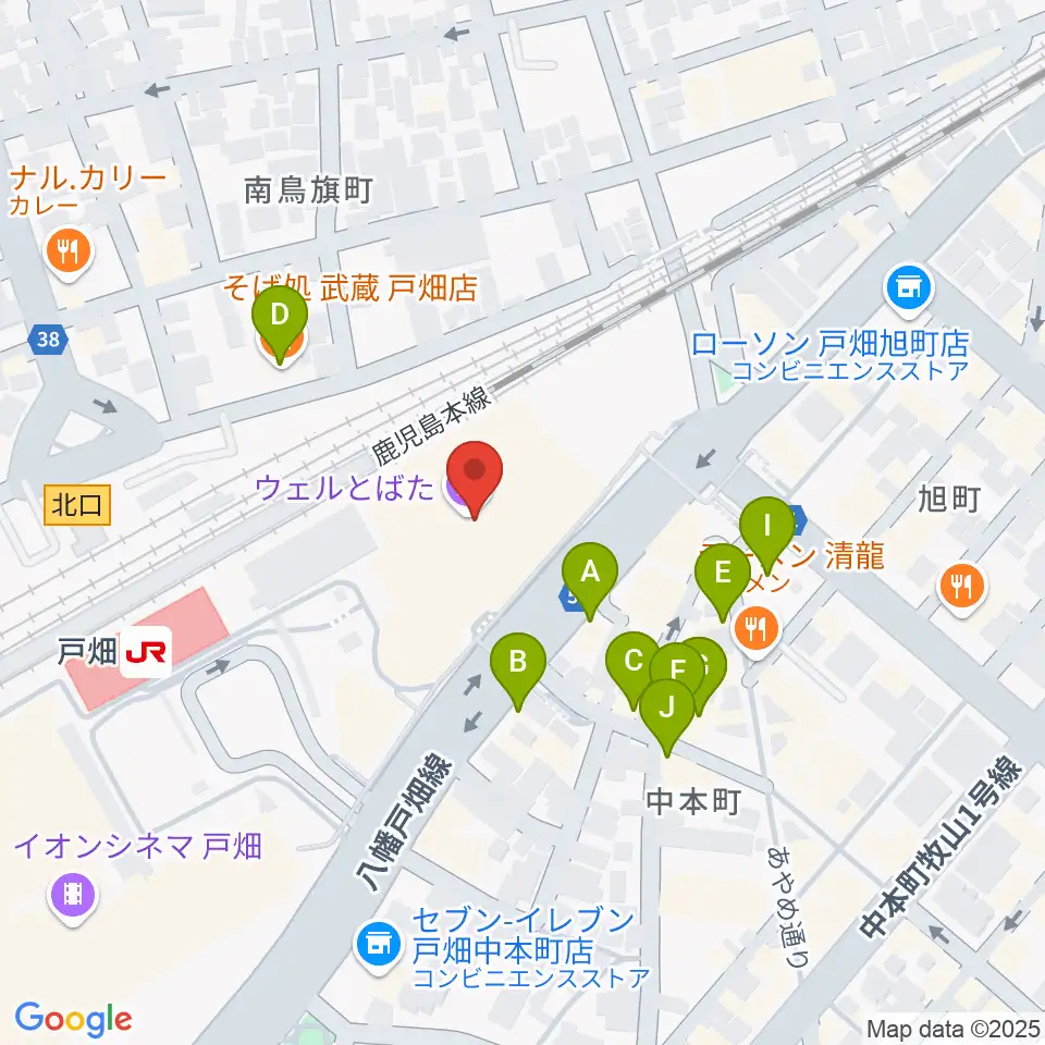 ウェルとばた 戸畑市民会館周辺のファミレス・ファーストフード一覧地図