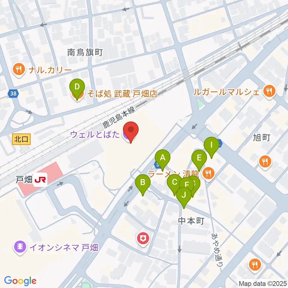 ウェルとばた 戸畑市民会館周辺のファミレス・ファーストフード一覧地図
