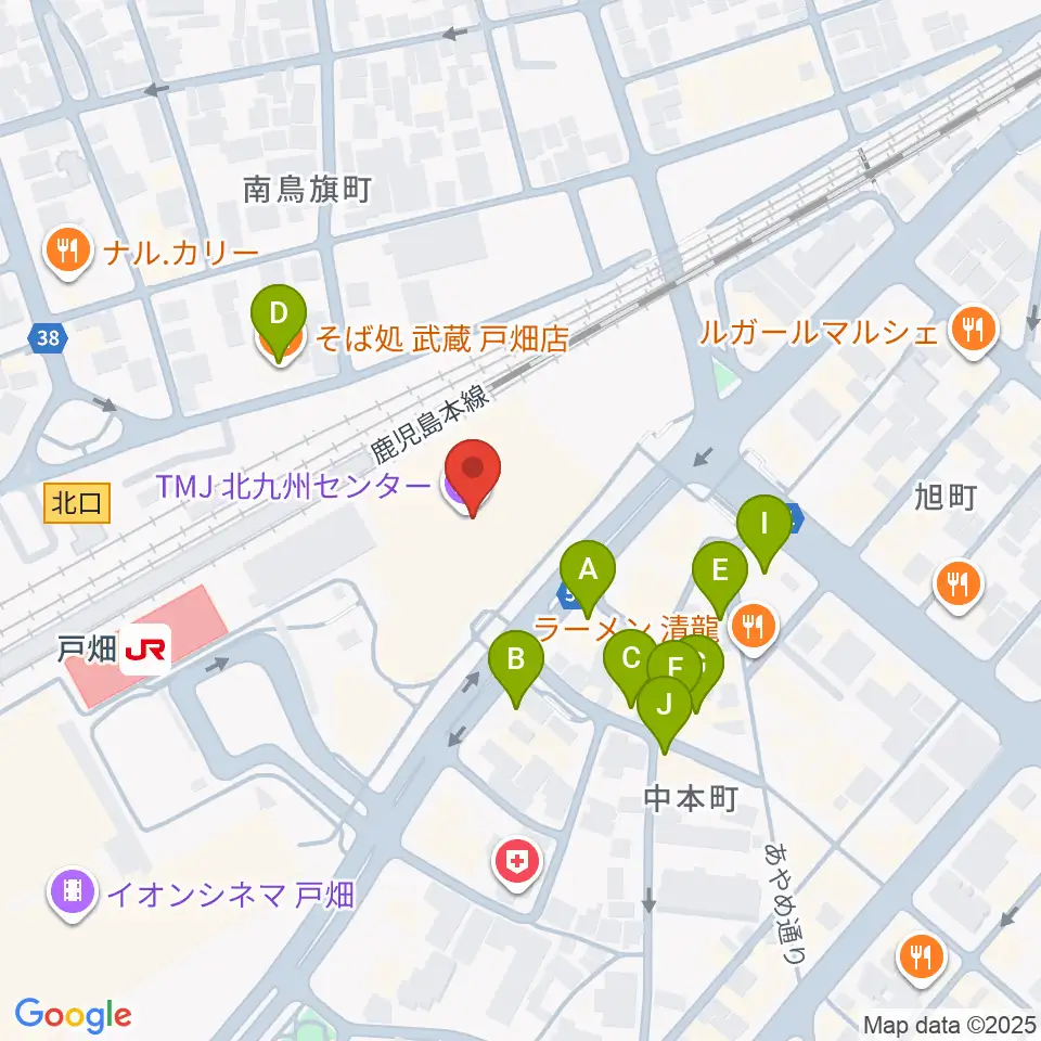 ウェルとばた 戸畑市民会館周辺のファミレス・ファーストフード一覧地図